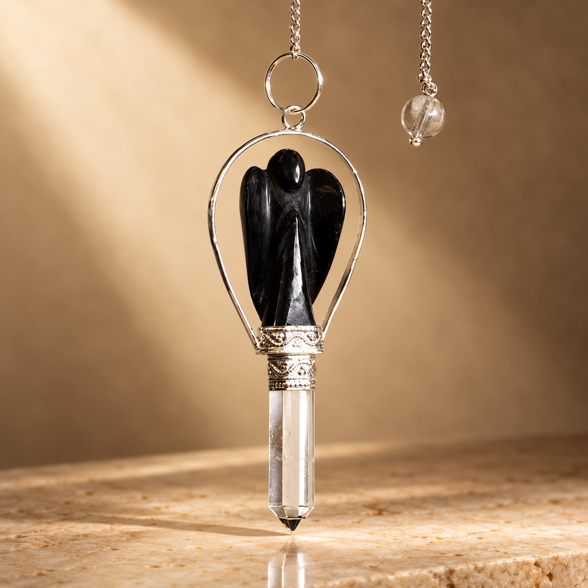 Pendule d’ange à anneau en agate noire — vue 2