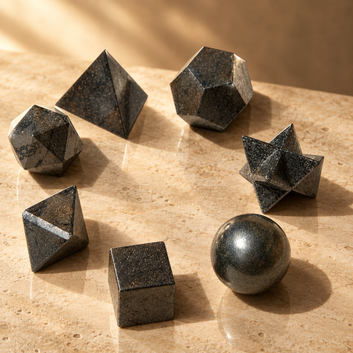 Ensemble géométrique de sept pièces en agate noire — vue 3
