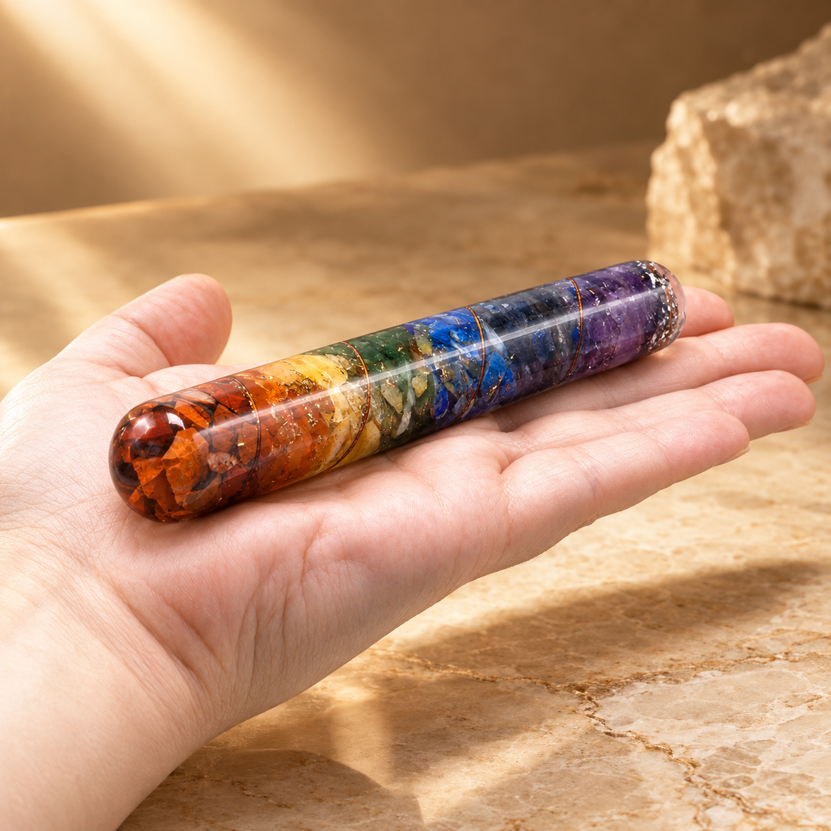 Baguette de soin en orgonite chakra et cuivre 14 cm — vue 2