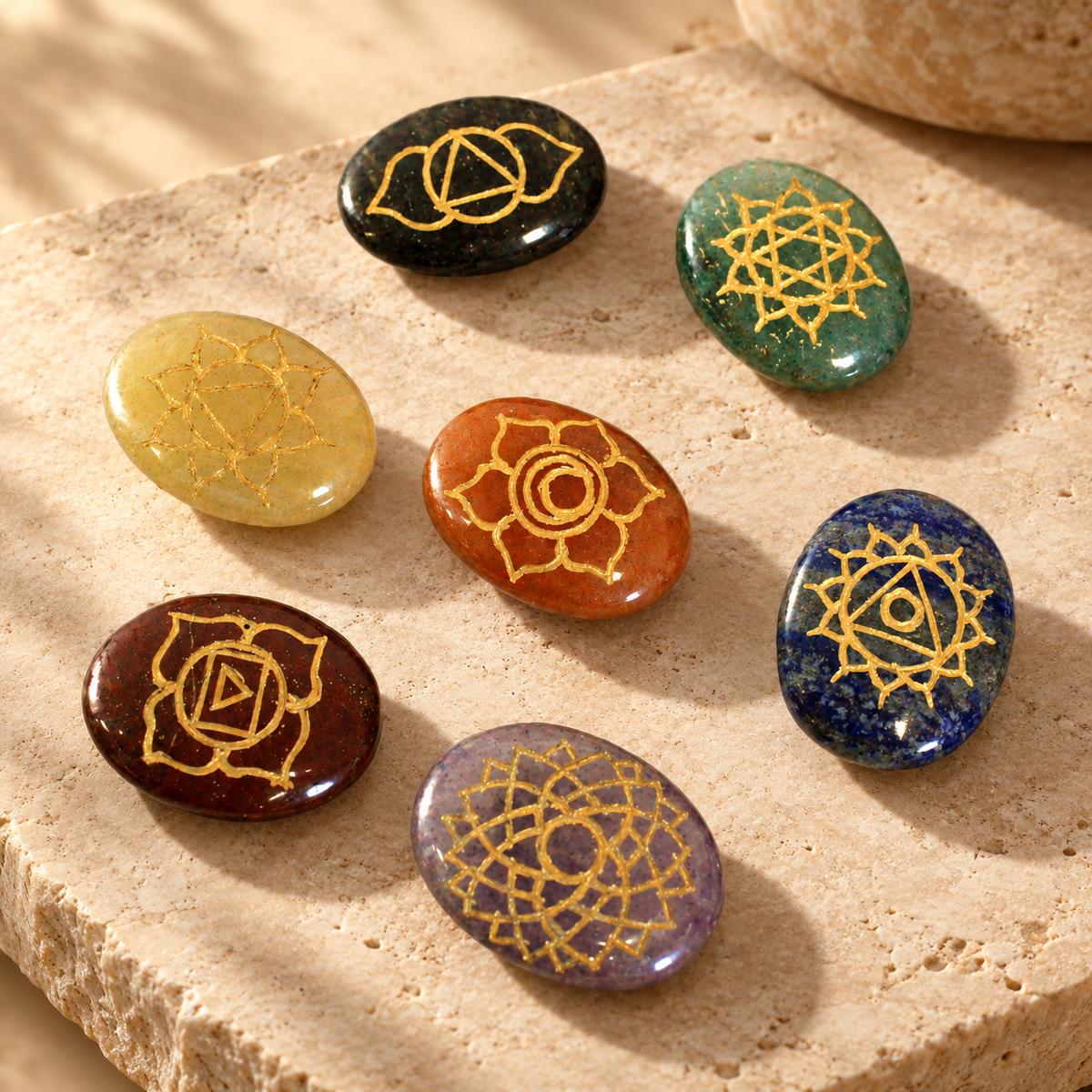 Ensemble de grandes pierres ovales chakras — vue 2