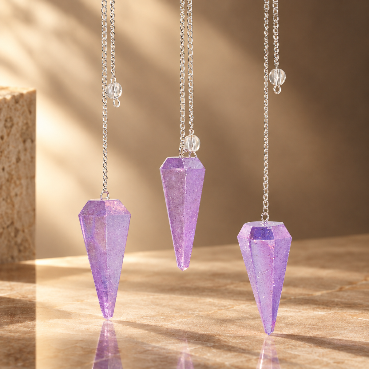 Pendule à six faces en cristal aurore violet 4 cm