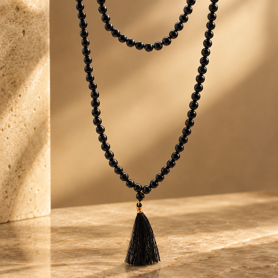 Mala en agate noire, 108 perles