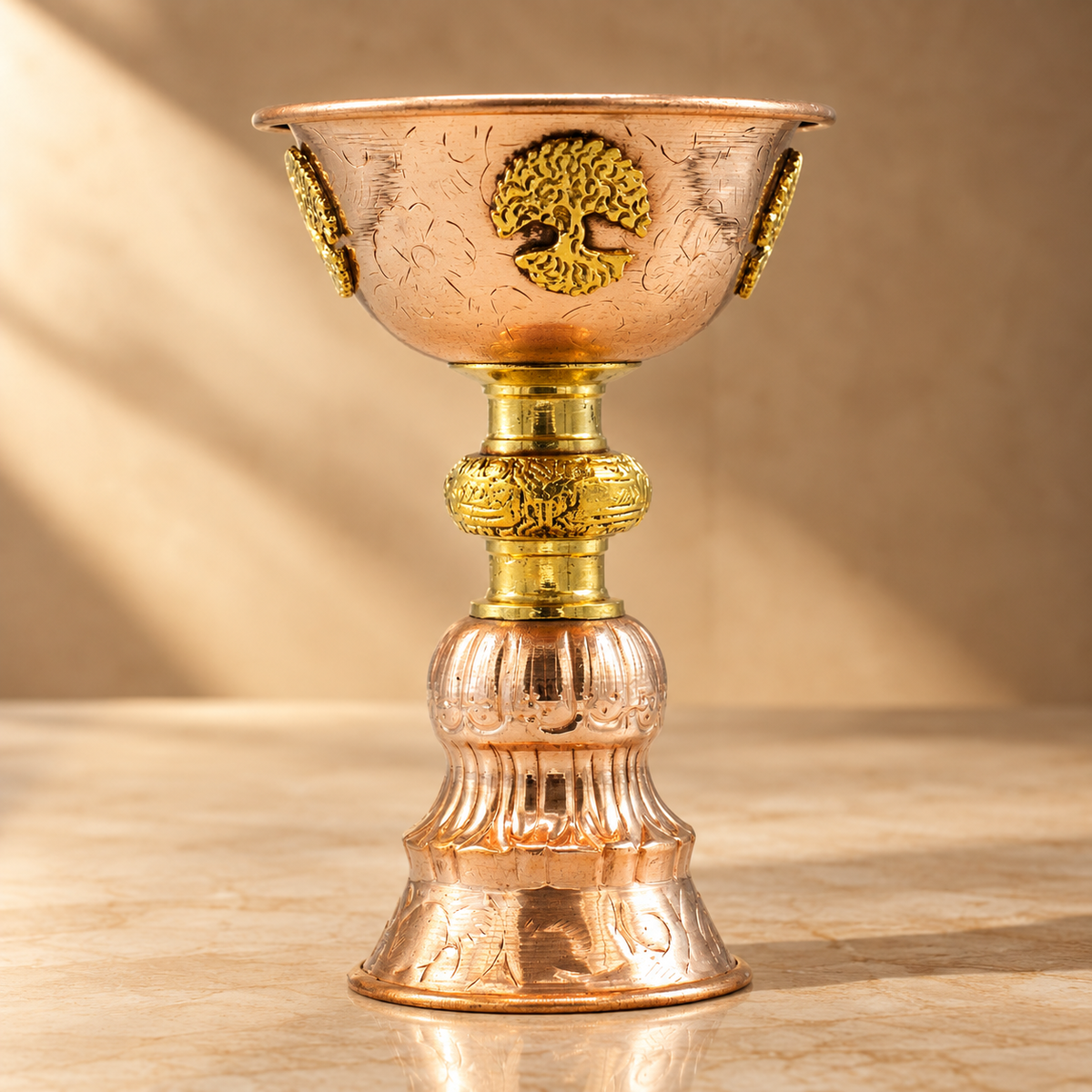 Coupe rituelle en cuivre arbre de vie 10 × 15 cm