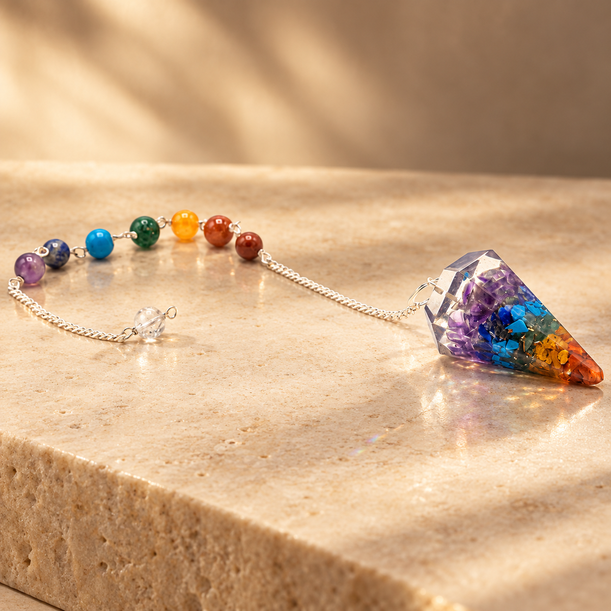 Pendule d’orgonite sept chakras — vue 3