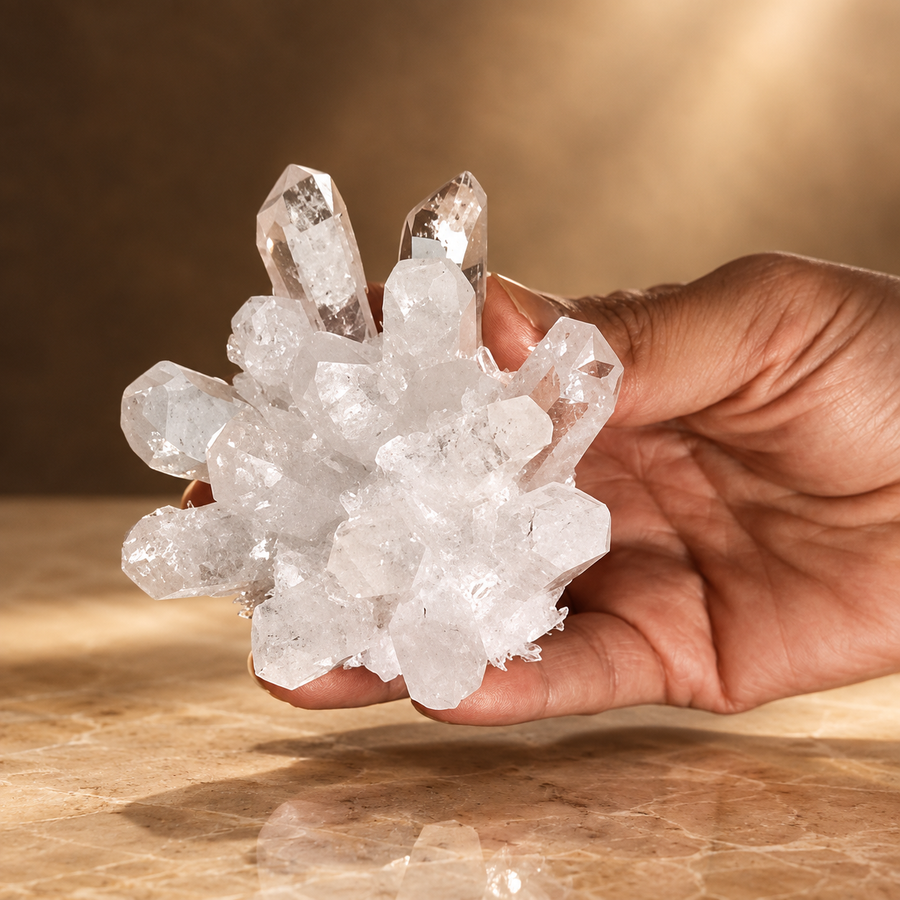 Grappe de quartz naturel en cristal de roche 8 cm