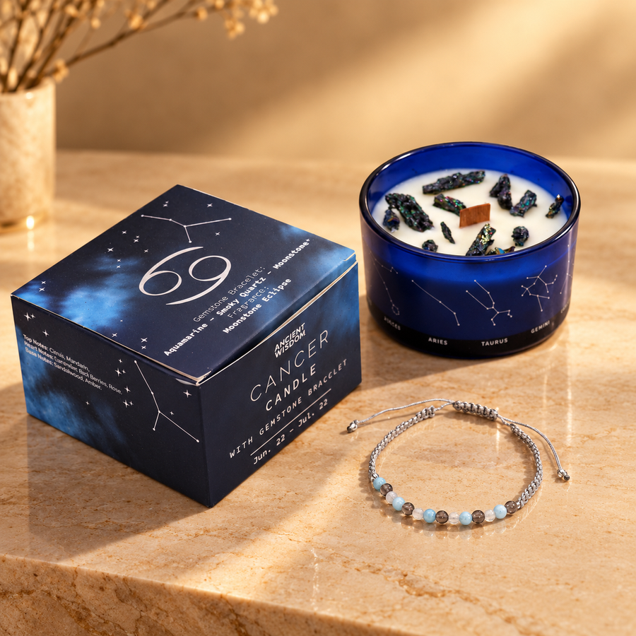 Bougie du zodiaque Cancer avec bracelet de gemmes