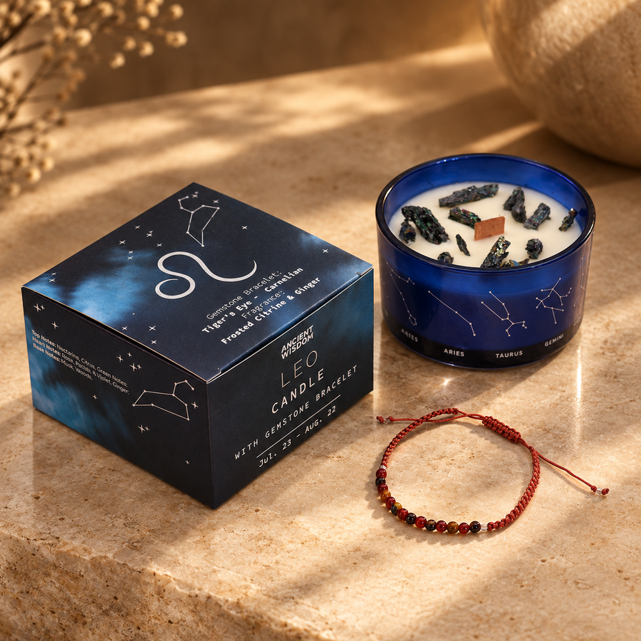 Bougie du zodiaque Lion avec bracelet de gemmes