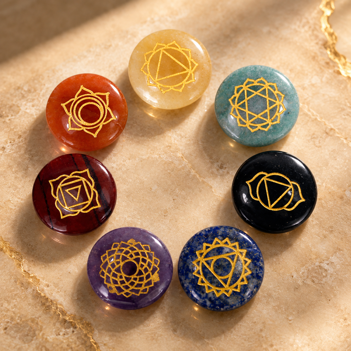 Ensemble de petites pierres arrondies chakras — vue 2