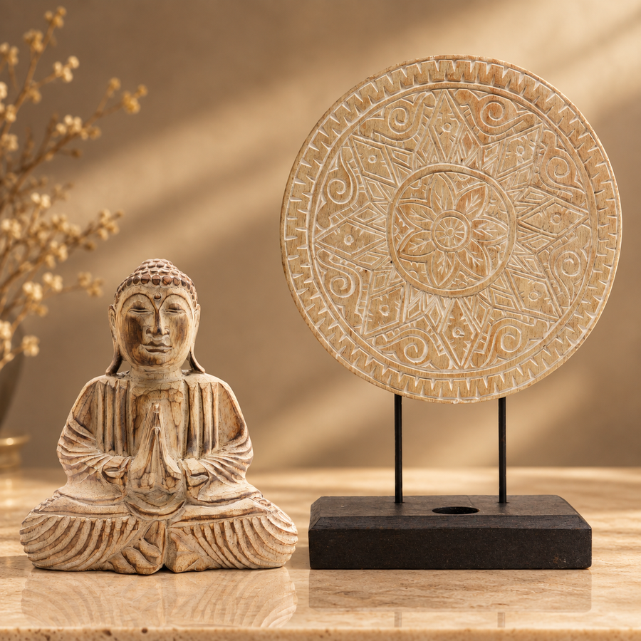 Ensemble Feng Shui Bouddha mandala classique, naturel