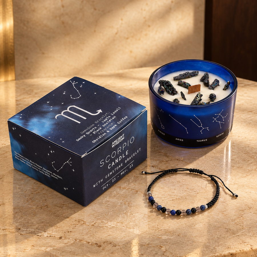 Bougie du zodiaque Scorpion avec bracelet de gemmes