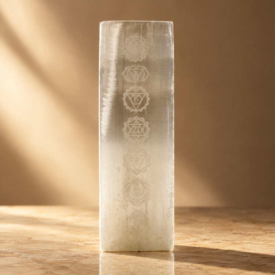 Lampe bloc de sélénite chakra 25 cm