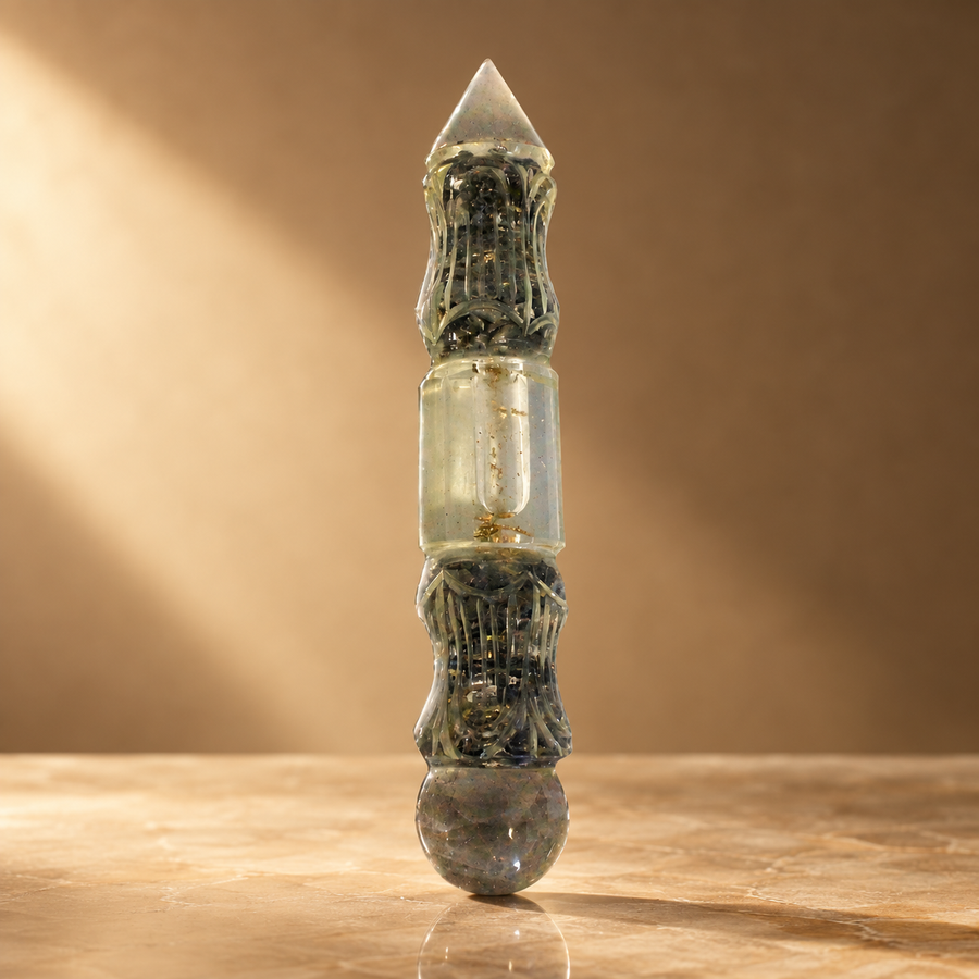 Baguette d’orgonite cuivre et gemmes 14 cm