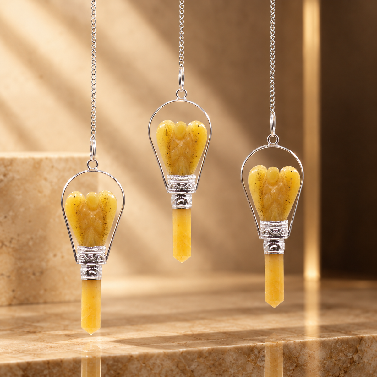 Pendule d’ange à anneau en quartz jaune