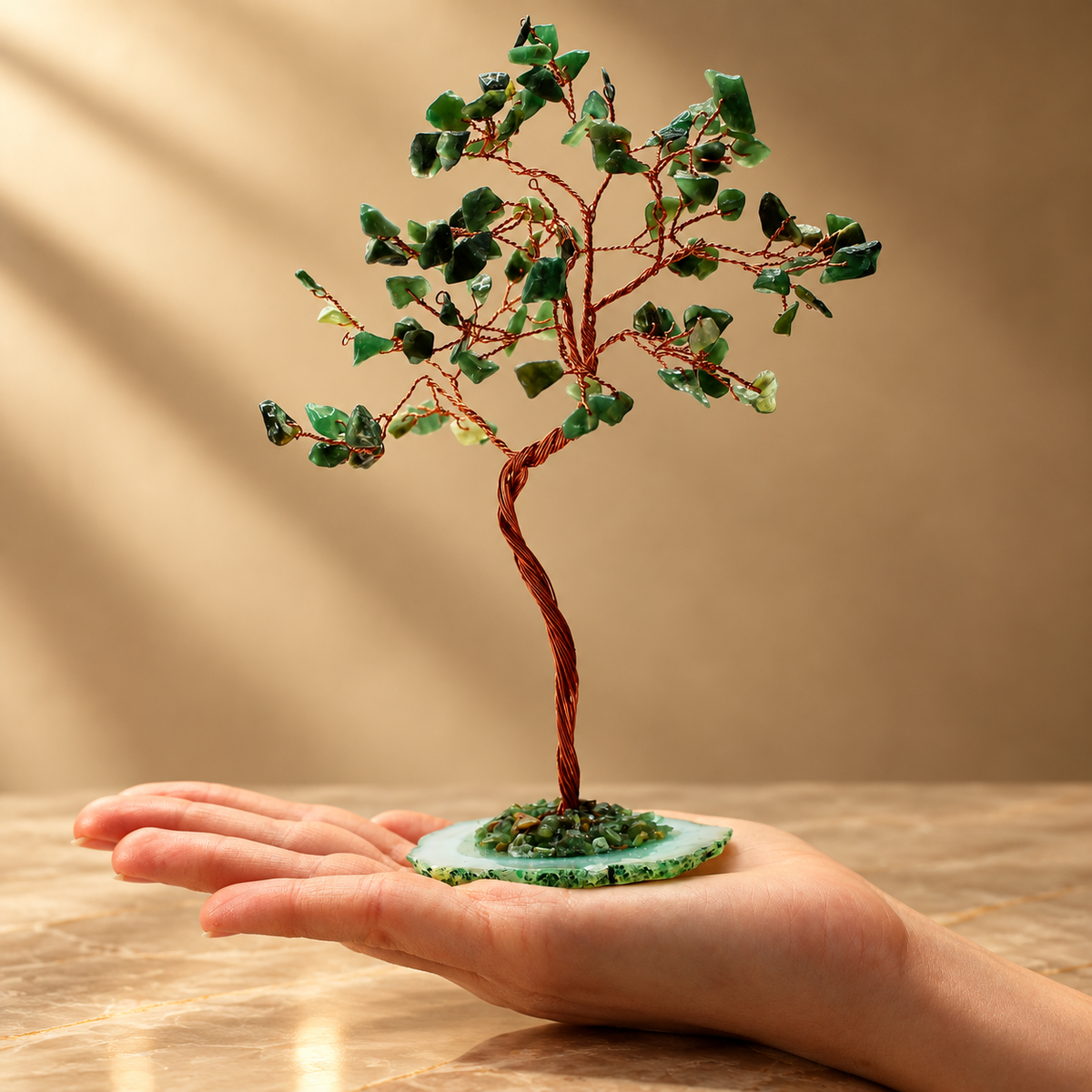 Arbre de gemmes en aventurine verte, socle d’agate, 100 pierres — vue 2