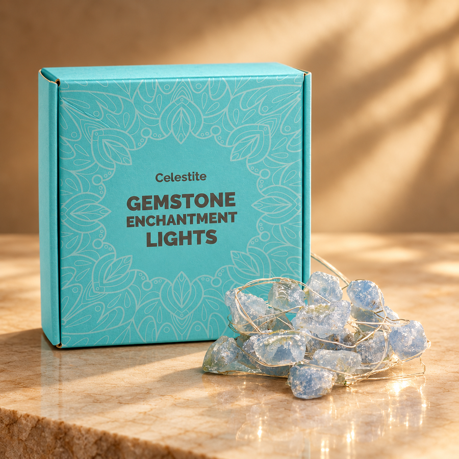 Guirlande lumineuse de gemmes en célestine