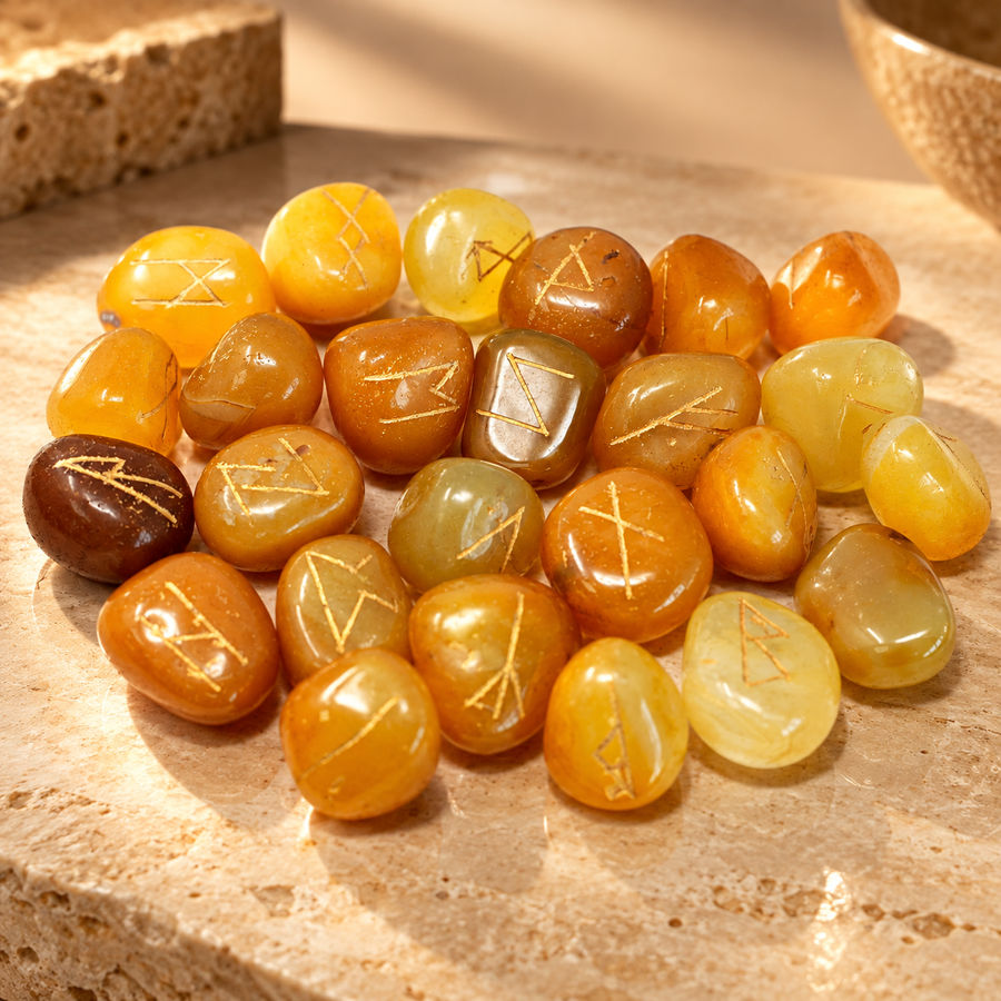 Jeu de runes en onyx jaune