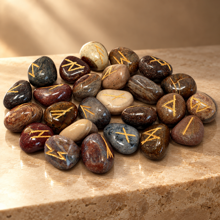 Jeu de runes en jaspe fancy