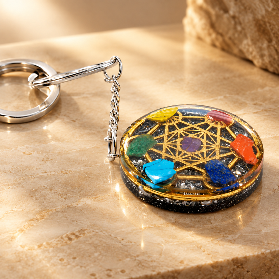 Porte-clés d’orgonite sept chakras