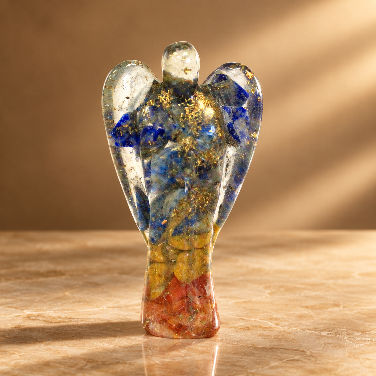 Ange d’orgonite éclats de pierres et cuivre 50 mm