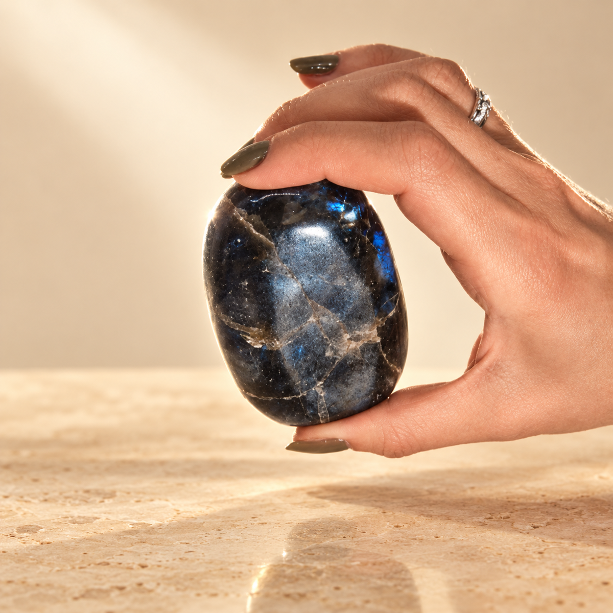 Pierre roulée en labradorite de Madagascar 40 à 60 mm — vue 3