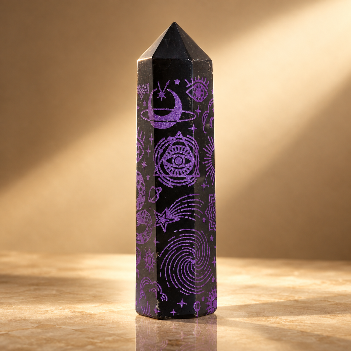 Pointe d’obsidienne noire Signes célestes, violets — vue 3
