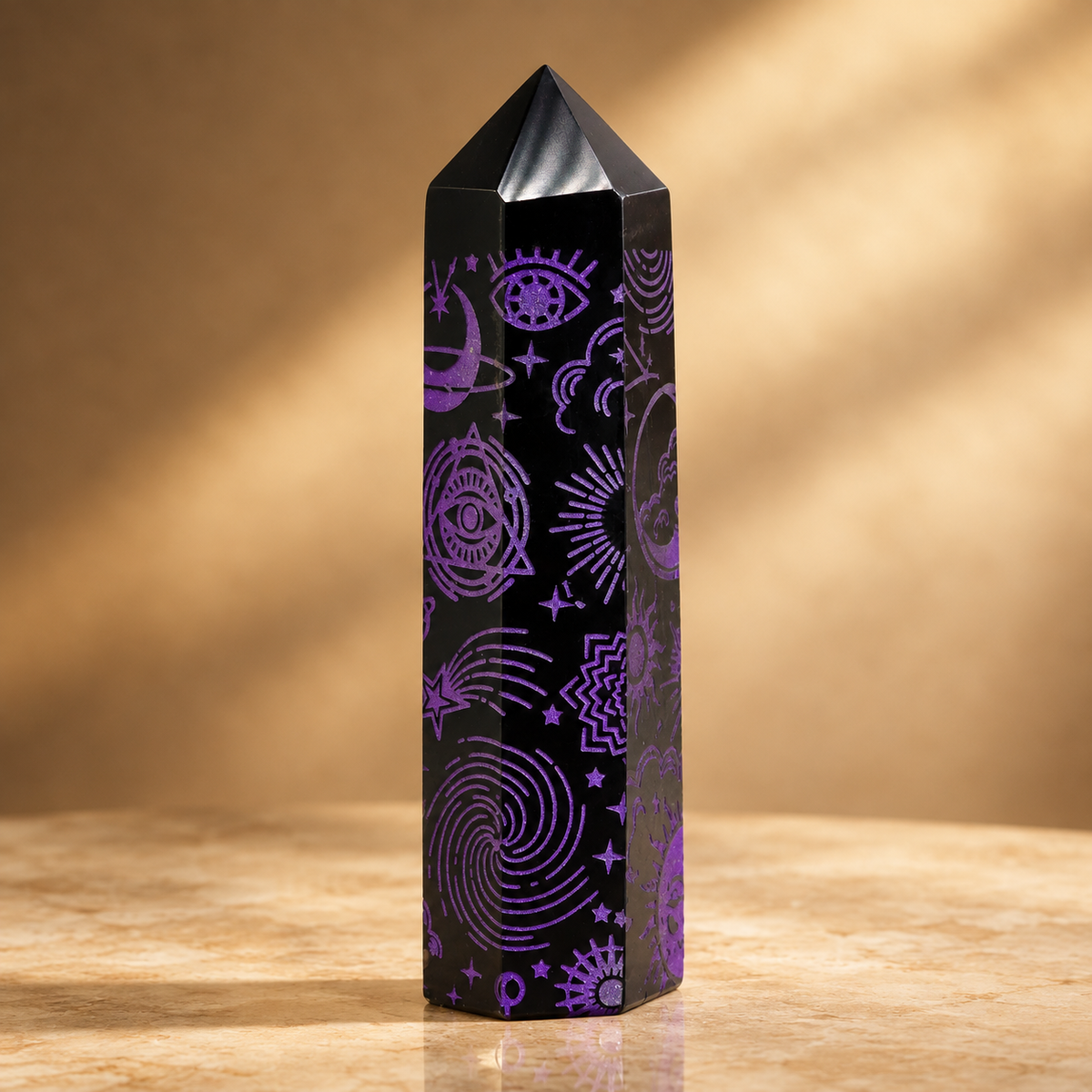 Pointe d’obsidienne noire Signes célestes, violets — vue 2