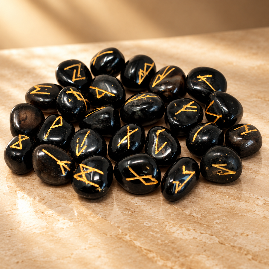 Jeu de runes en onyx noir