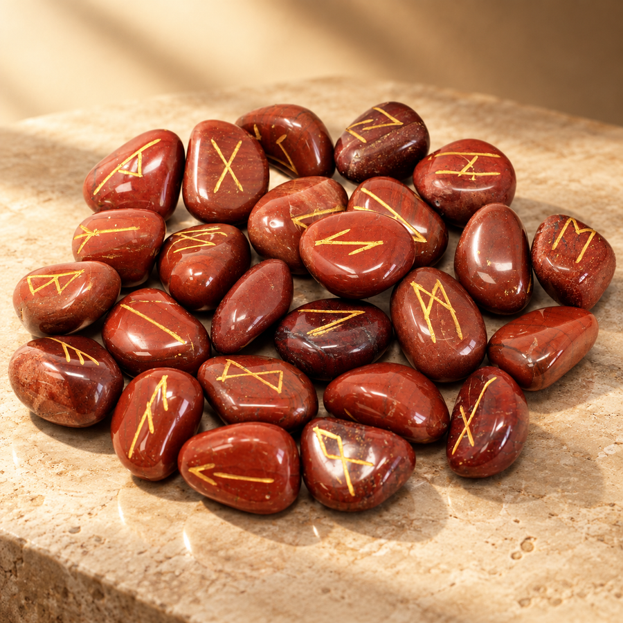 Jeu de runes en jaspe rouge