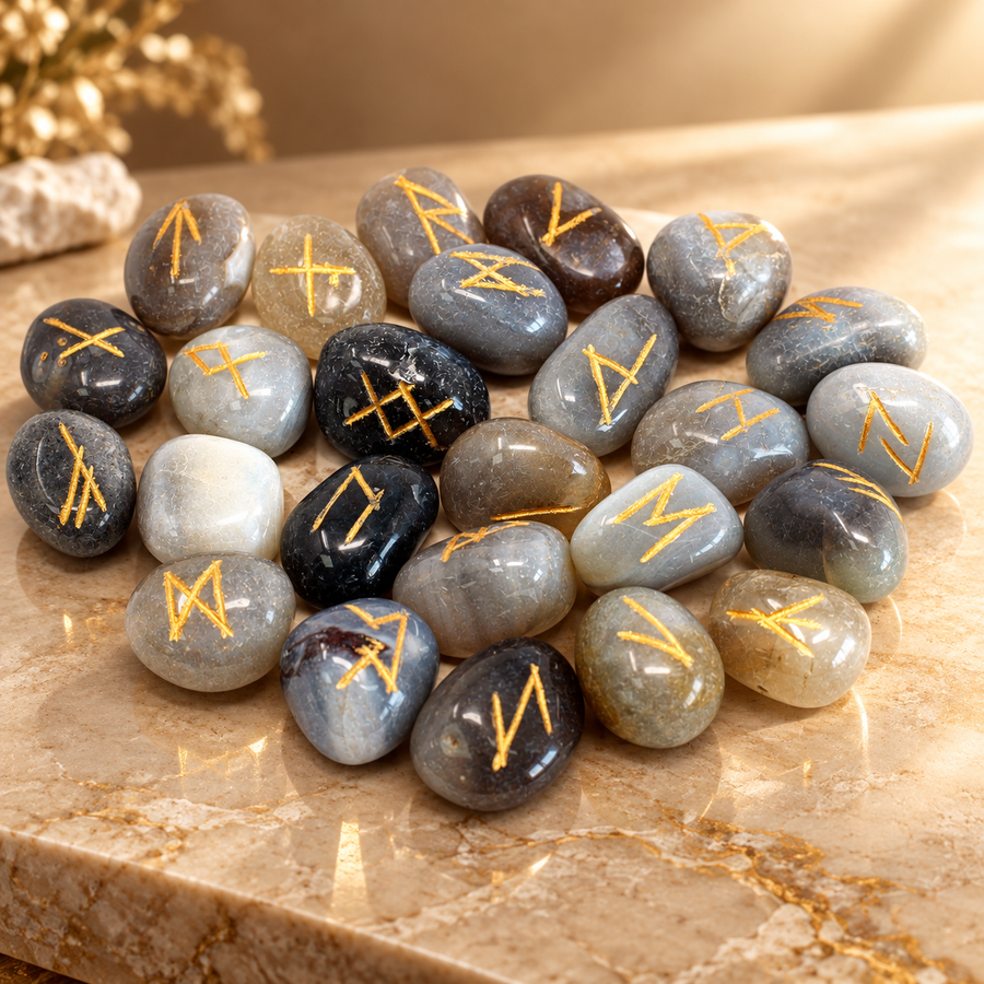 Jeu de runes en agate grise