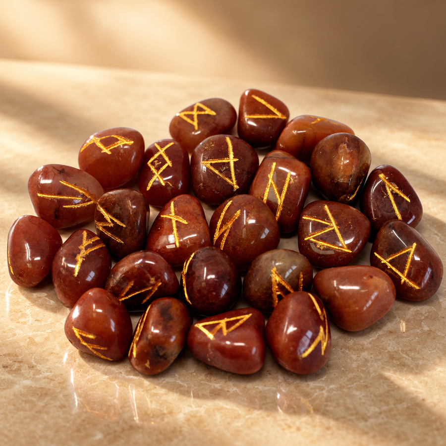 Jeu de runes en aventurine rouge