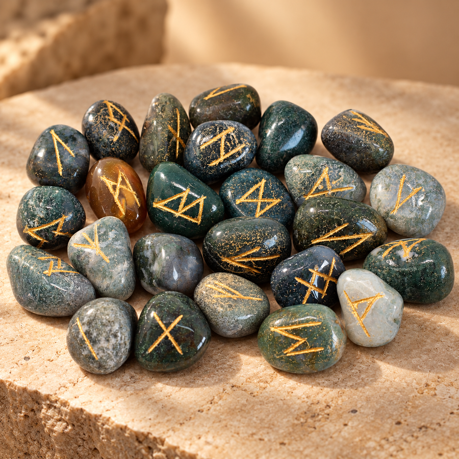 Jeu de runes en agate mousse