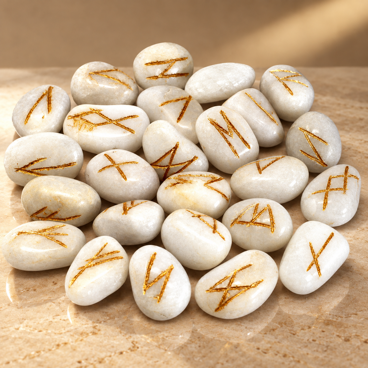 Jeu de runes en agate blanche