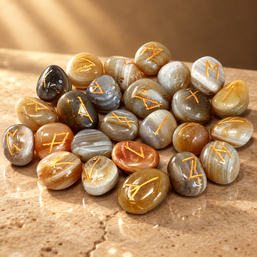 Jeu de runes en agate rubanée