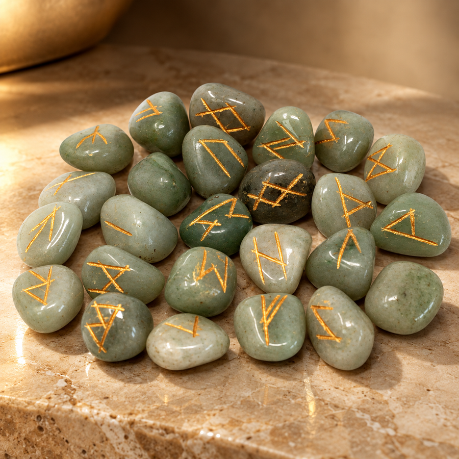 Jeu de runes en aventurine verte