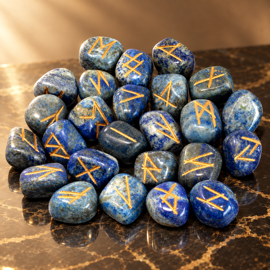 Jeu de runes en lapis-lazuli