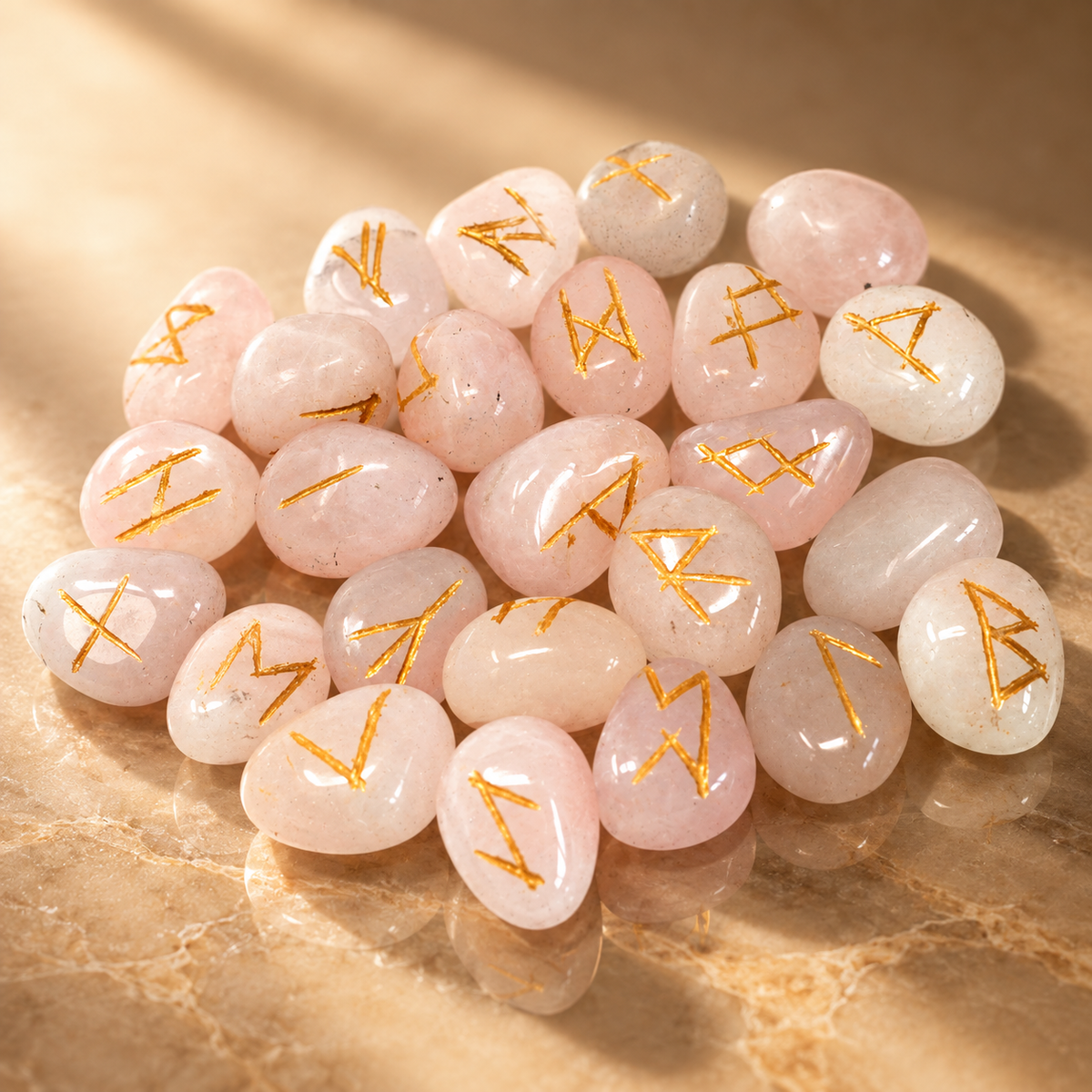 Jeu de runes en quartz rose