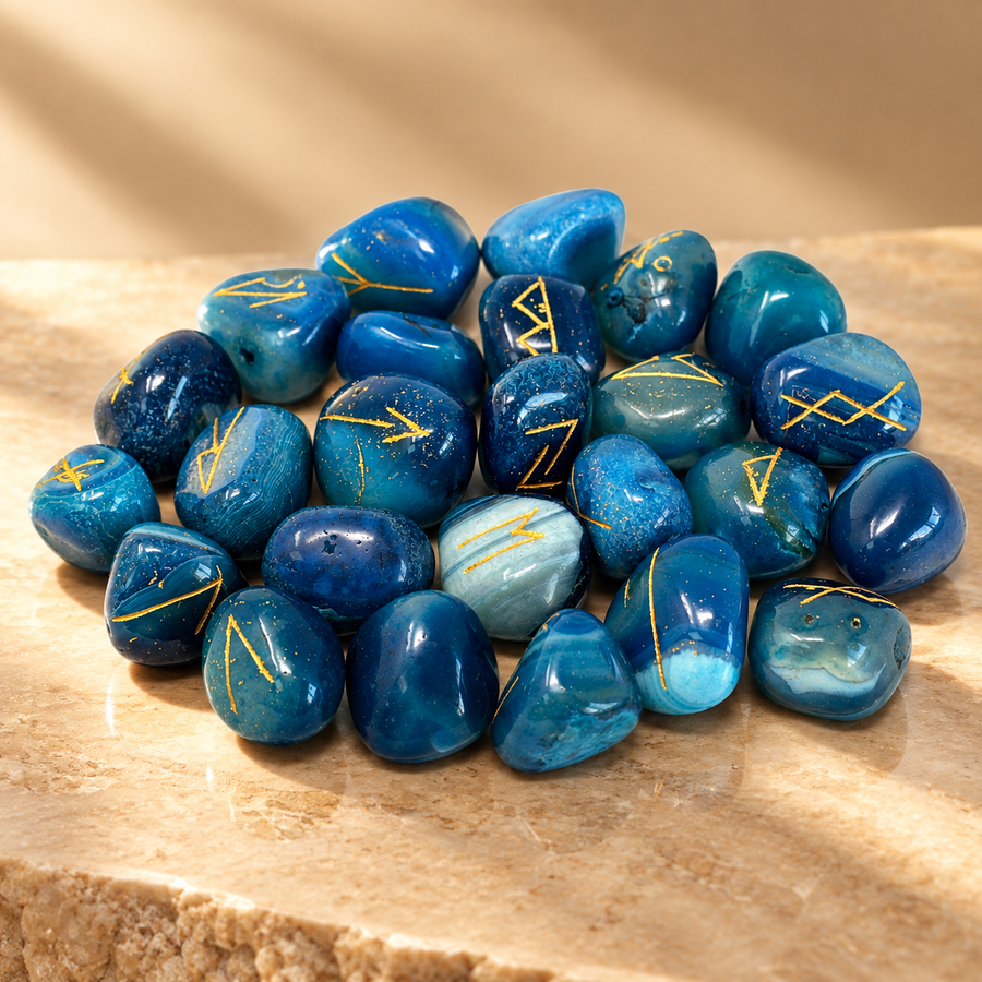 Jeu de runes en onyx bleu