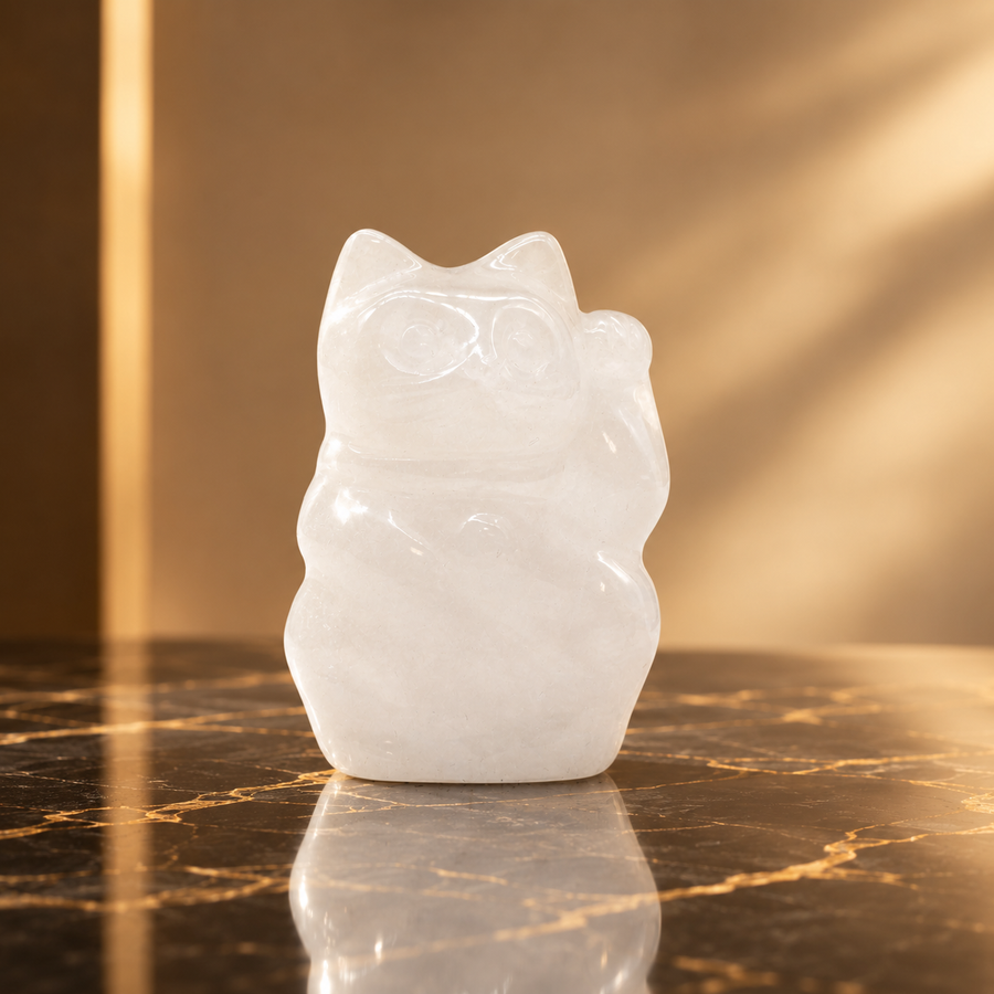 Chat de la fortune en quartz rose 5 cm