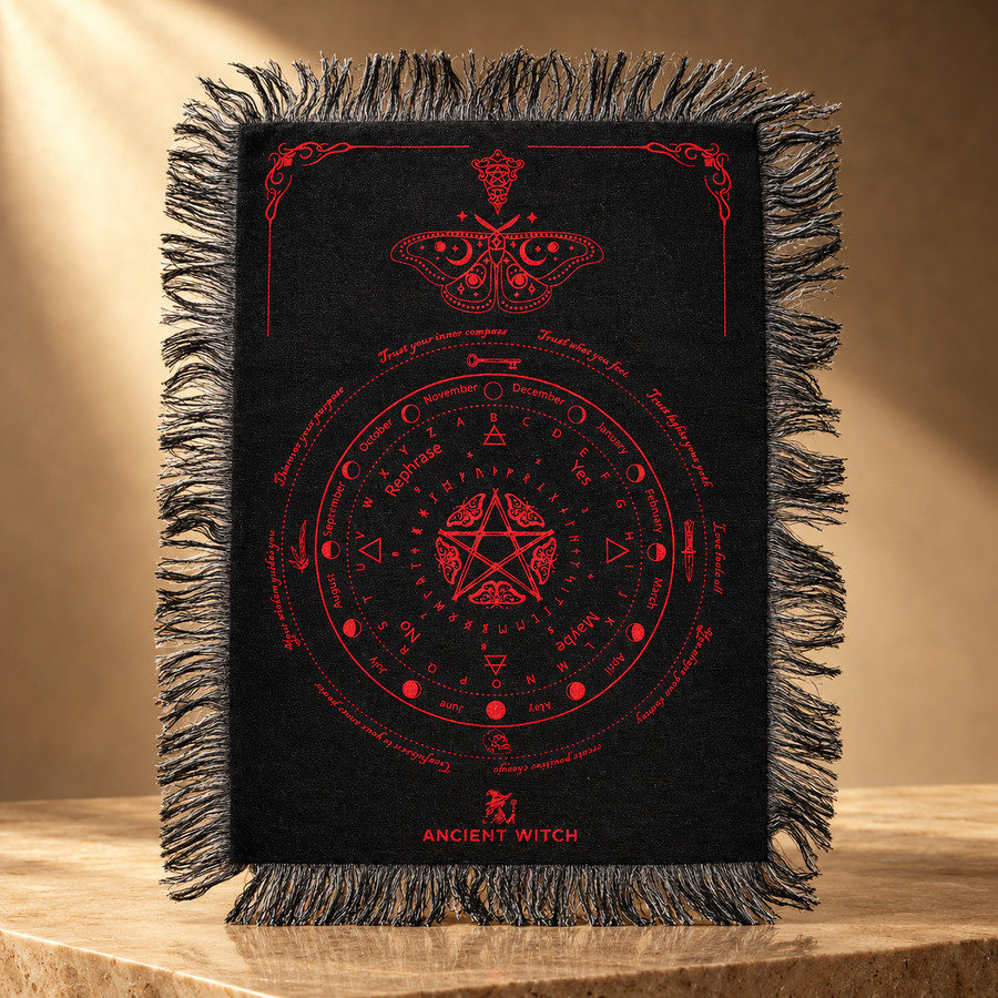 Toile de divination papillon de nuit, noir et rouge sang