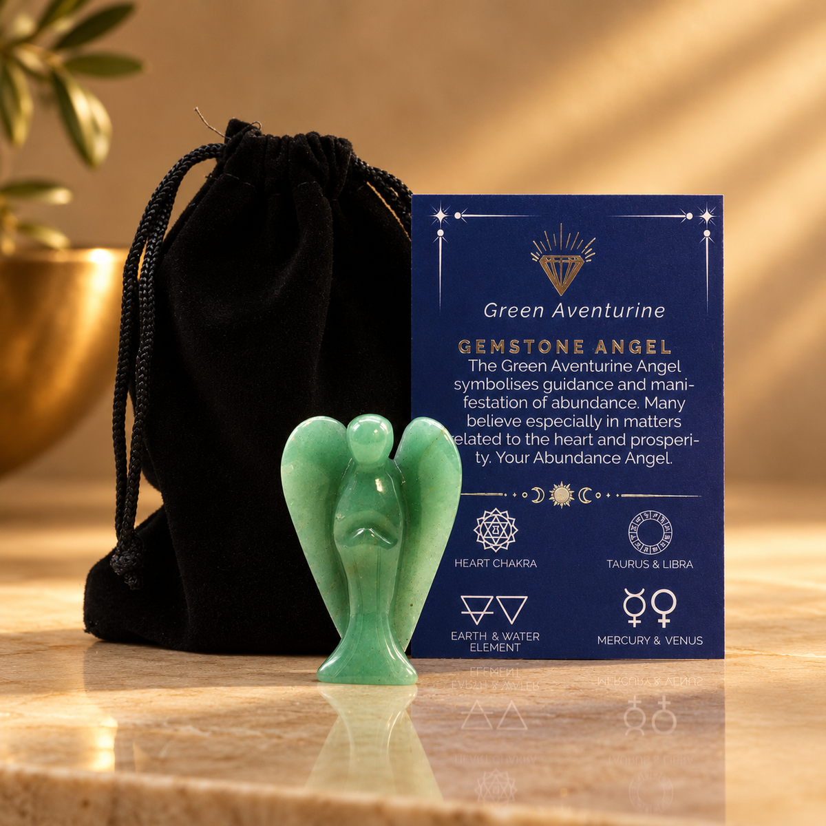 Ange sculpté en aventurine verte