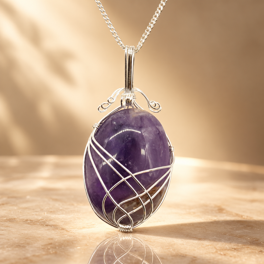Collier de gemmes en spirale, améthyste