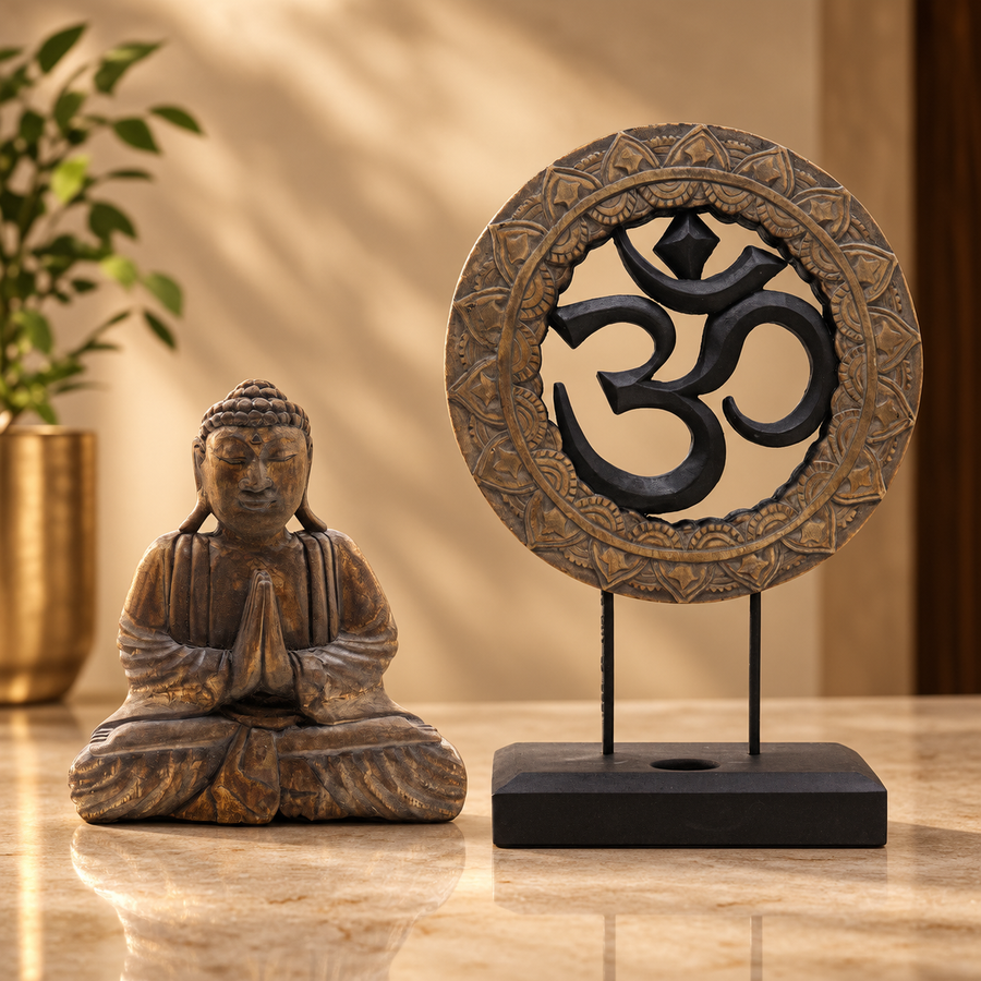 Ensemble Feng Shui Bouddha om, gris et noir