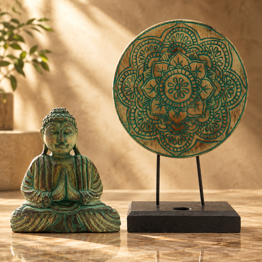 Ensemble Feng Shui Bouddha mandala, vert
