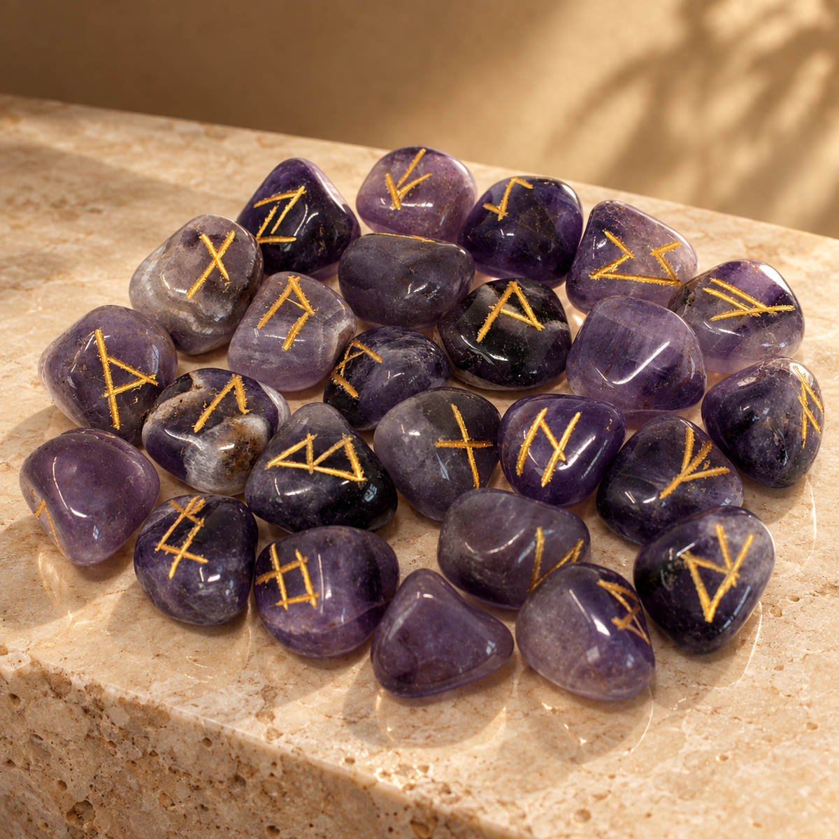 Jeu de runes en améthyste