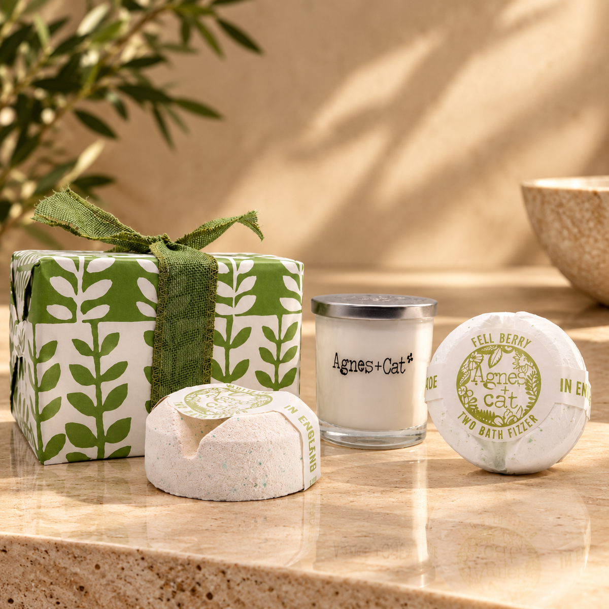 Coffret bain et bougie Figue blanche et myrtille