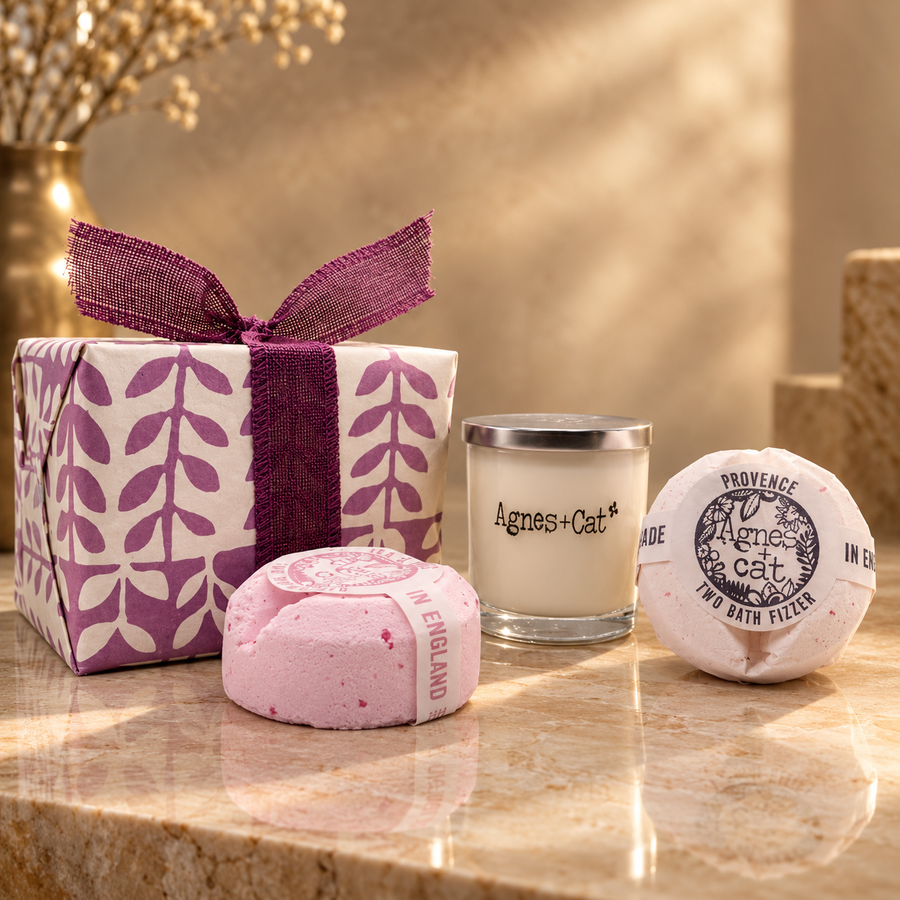 Coffret bain et bougie Provence, thé et rose