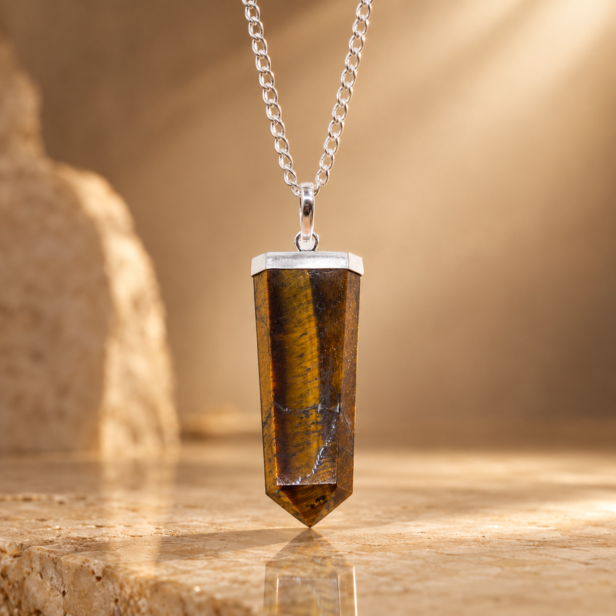 Pendentif pointe plate en œil de tigre