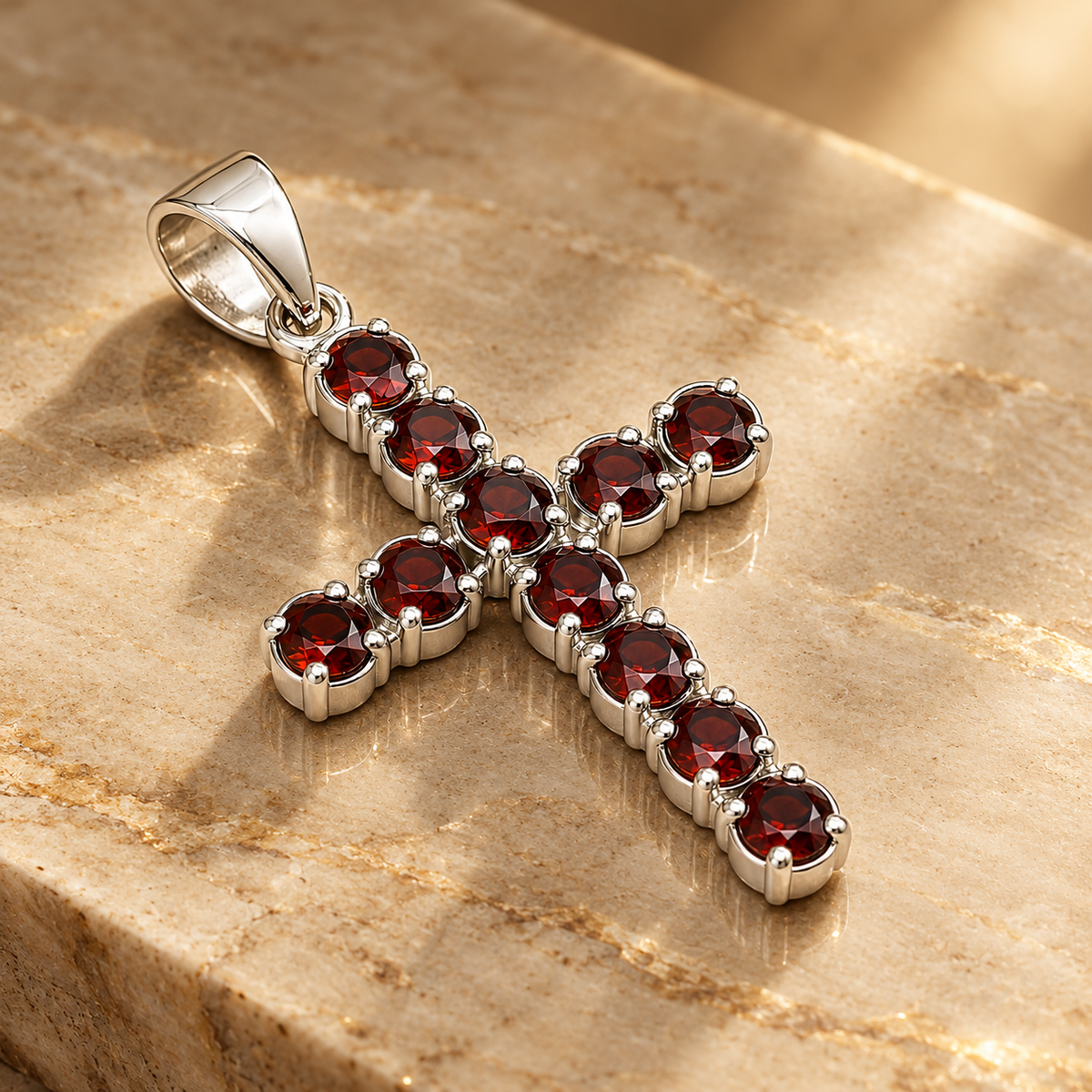 Pendentif croix en grenat — vue 2