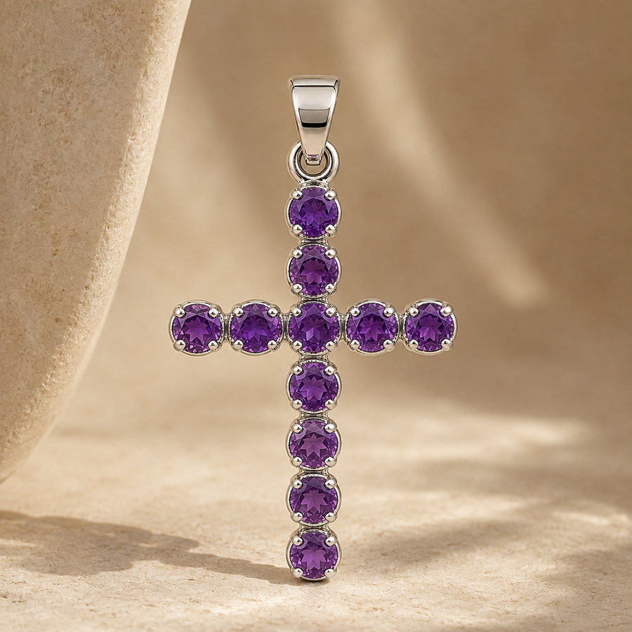 Pendentif croix en améthyste