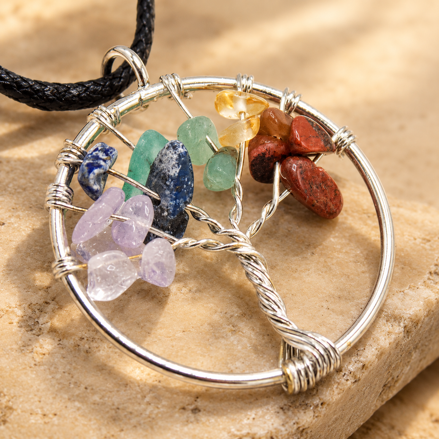 Pendentif arbre de vie, pierres de chakras